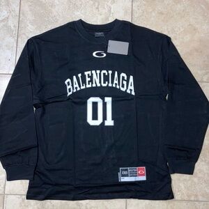 Balenciaga Black Long Sleeve Jersey Shirt with White Details